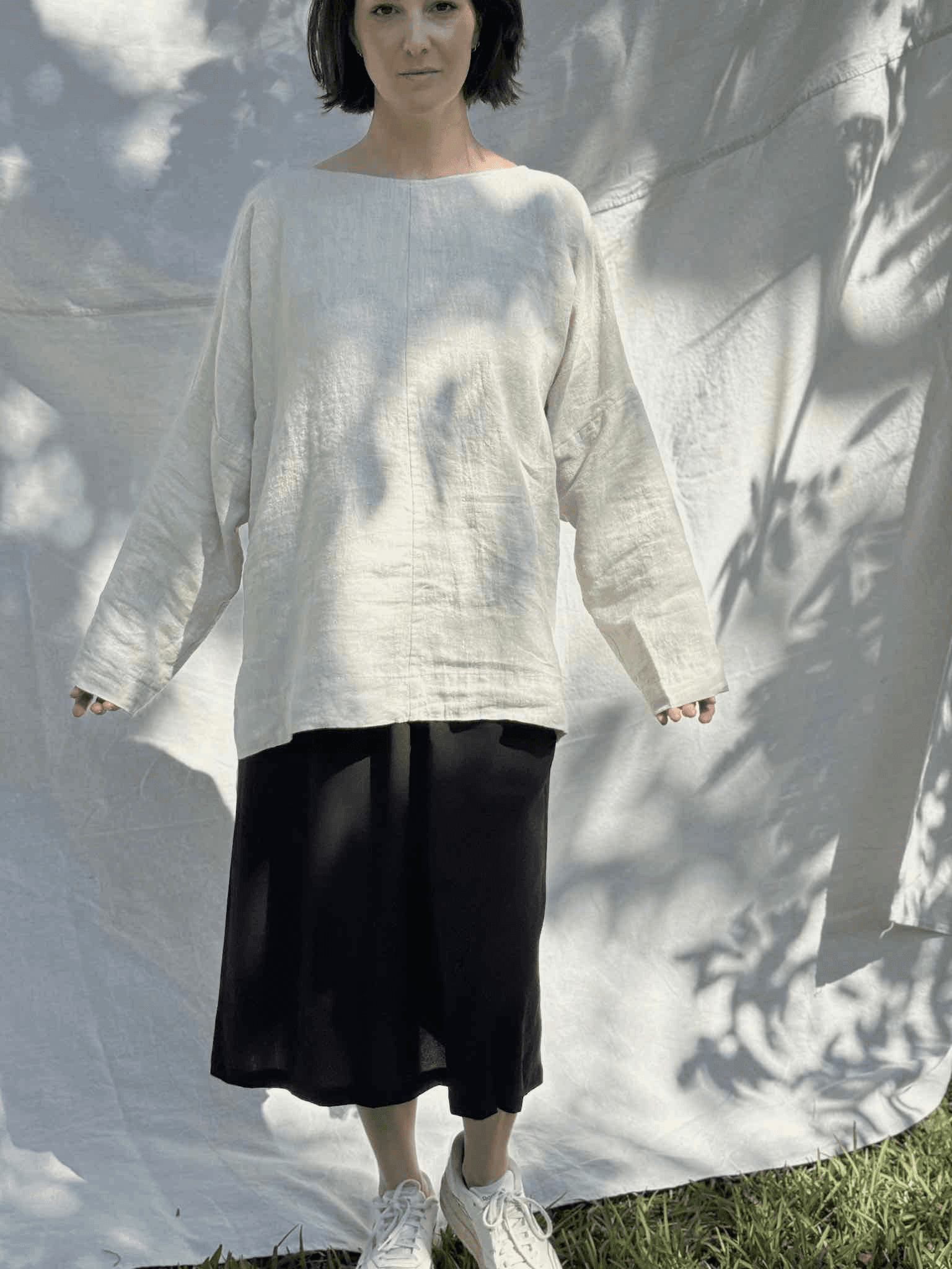 Long Sleeve Studio Tunic, White Linen